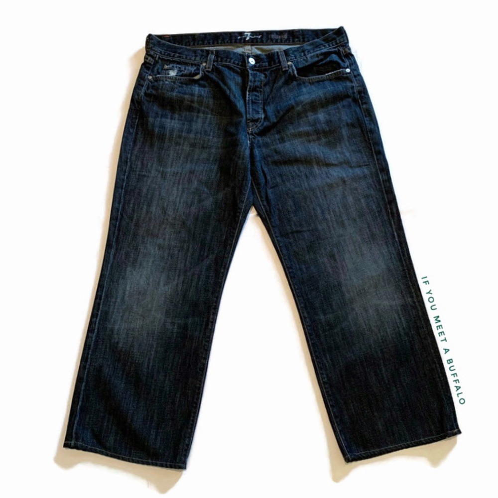 7FAM Men’s 38 Relaxed Jeans Dark Wash Distressed 38x28 7 For All Mankind